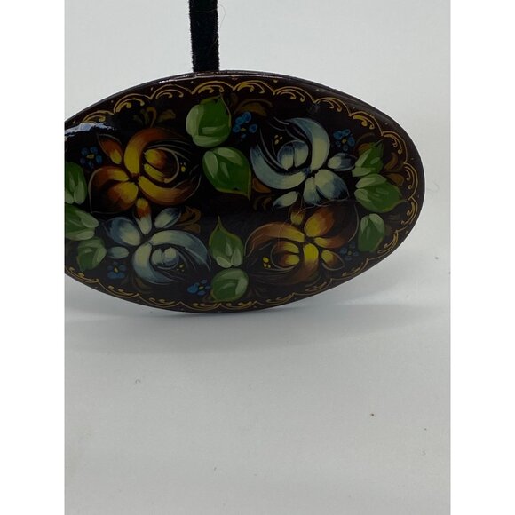 Hand-Painted Russian Floral Brooch & Earrings Set With Rich Glossy Finish - Picture 8 of 12